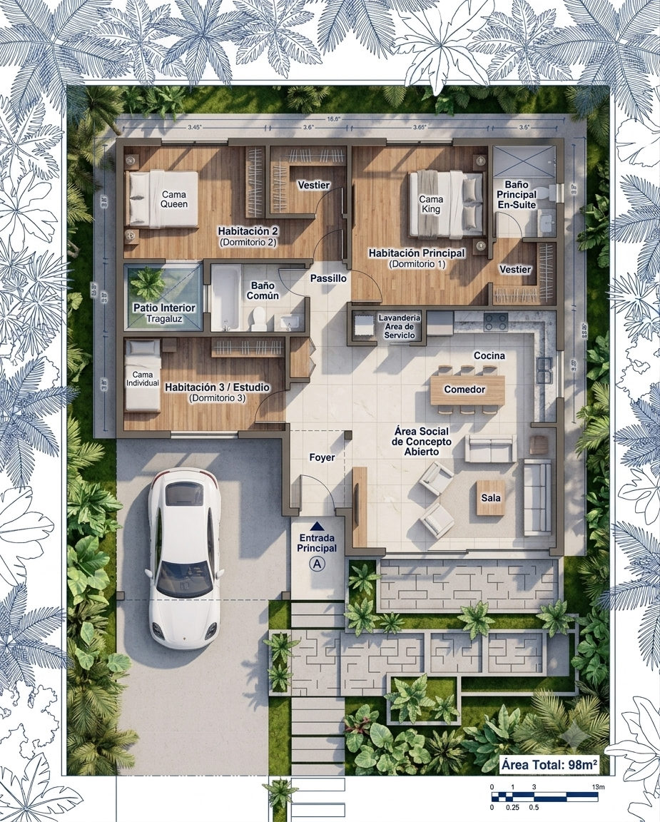 Del Río Townhouse — Planta arquitectónica — 98 m² de construcción